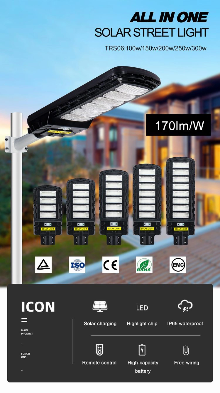 Waterproof IP65 Backyard Wholesale Price 50W 100W 200W 300W 400W Garden Solar Street Lamp Security Flood Lights Wall Lamp All in One Solar LED Street Light